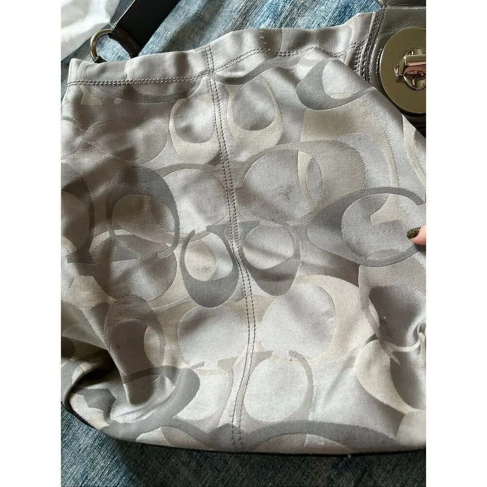 Coach Silver Gray Penelope Optic Jacquard C Monogram Hobo Shoulder Bag F17476